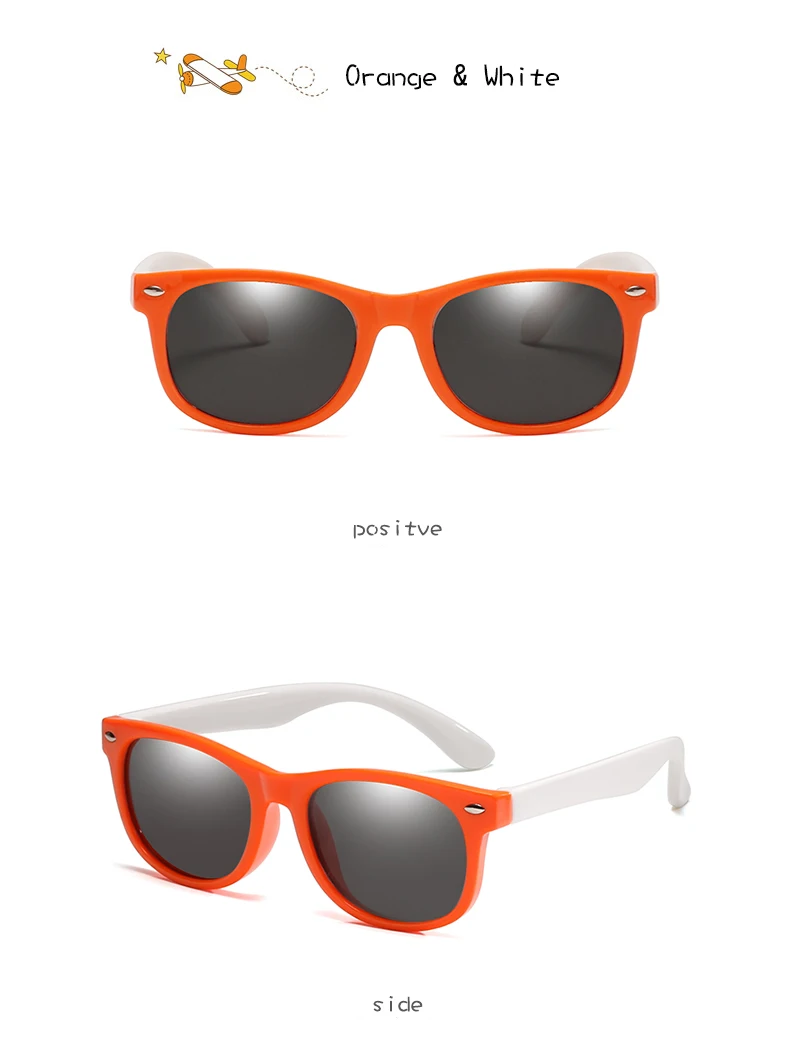 orange white Детские солнцезащитные очки, Детские поляризованные квадратные линзы, очки для девочек и мальчиков, силиконовые детские зеркальные очки, подарок для ребенка, защитные очки UV400 - Цвет линз: orange white