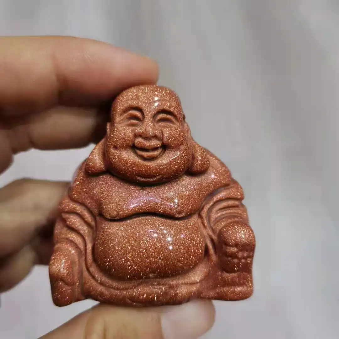 

2" Red goldsand stone Carved Maitreya Fengshui quartz Crystal Statue Craft Buddha