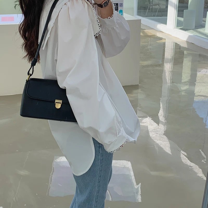 

Harajuku White Korean Ruffles Chic All Match Casual Tops Hot Sweet Clothe Fashion Summer Loose Women New Solid Blouses