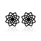 Серьги-гвоздики женские, черного цвета, с цветком лотоса, из нержавеющей стали