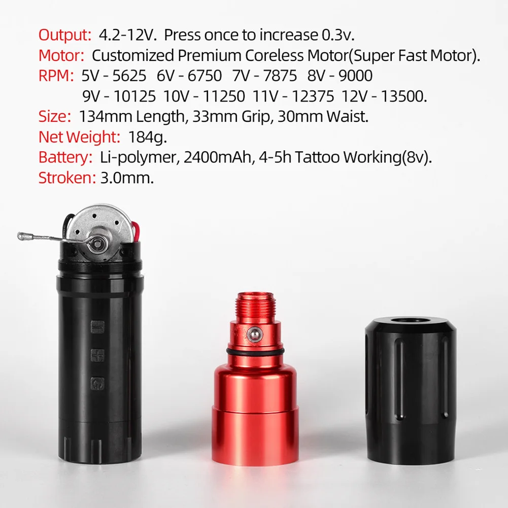 

Tattoo Pen Electric Wireless Tattoo Machine Blue Light Adjustable Energy Integrated Motor Tattoo Pen For TattooTool Beauty Salon