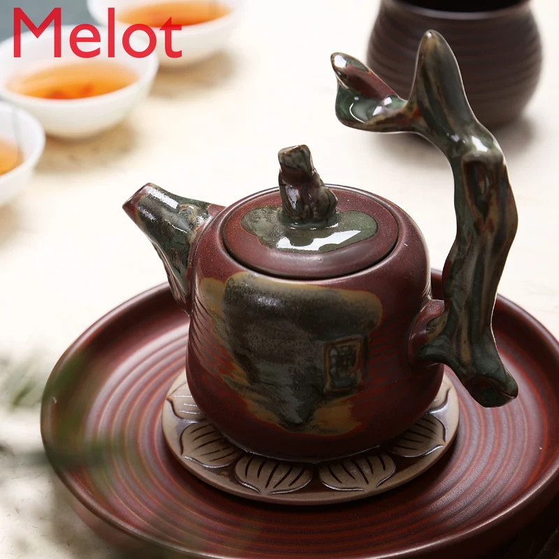 

chai Fired Stoneware Side Handle Pot Vintage Kiln Baked Raw Ore Ceramic Handmade Teapot Antique Firewood Burning Kung Fu Tea Set