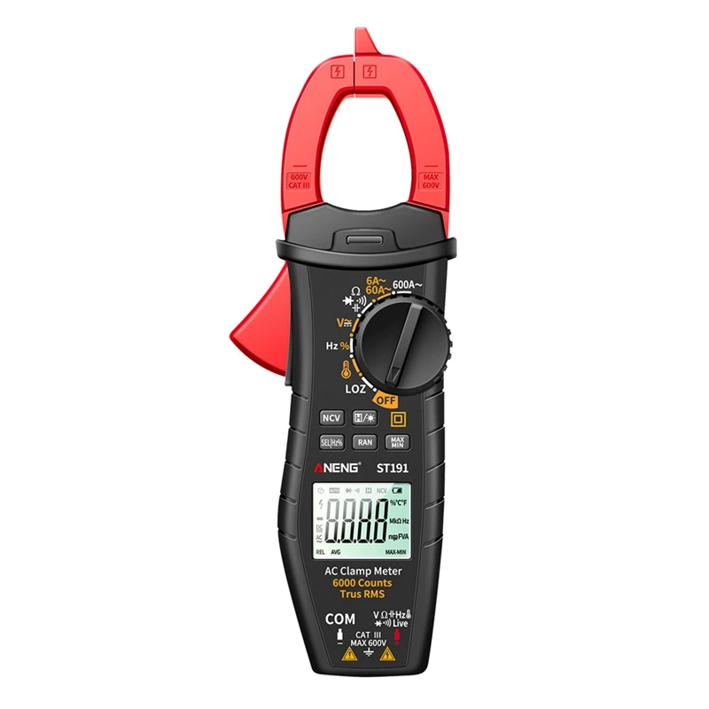 

ANENG ST191 Digital Clamp Meters Multimeter 60A/600A Tester AC/DC Current 6000 Counts True RMS Capacitance NCV Ohm Hz Transistor
