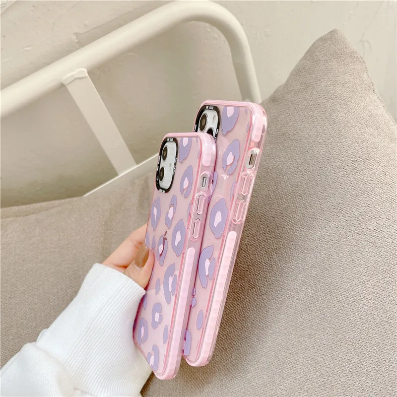

Transparent Pink Leopard Phone Case For iPhone 11 12 Pro X XR XS Max SE 2020 7 8 Plus Protect Soft TPU Silicone Cover