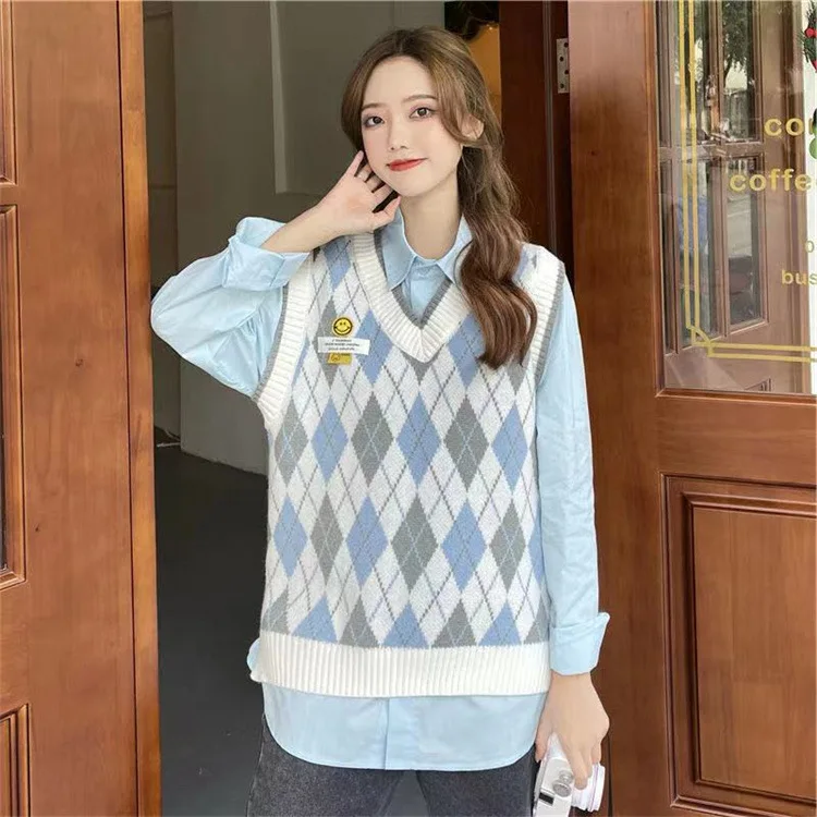 Корейский Стильный жилет для женщин Свободная винтажная одежда с V-образным