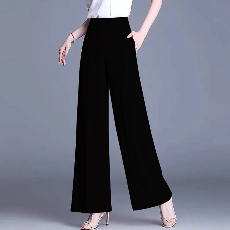 

Fashion Wild High Waist Wide Leg Pants Women's Plus Size Casual Loose Straight Pant Ladies Black Slim 4XL Trousers Autumn