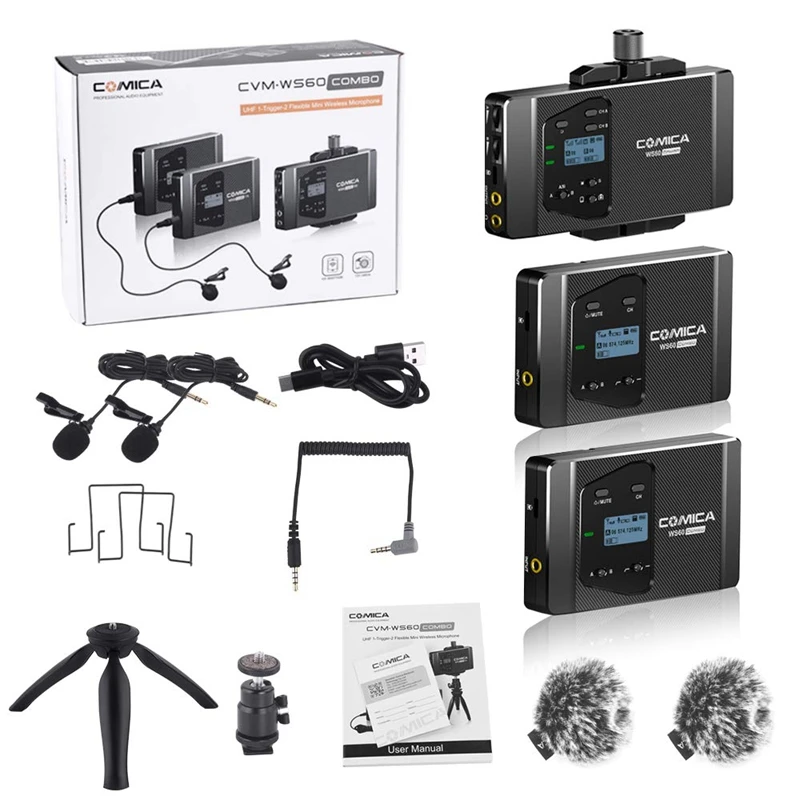 Comica CVM-WS60 Combo Мини-беспроводной микрофон 2 передатчика 1 ресивер для камер