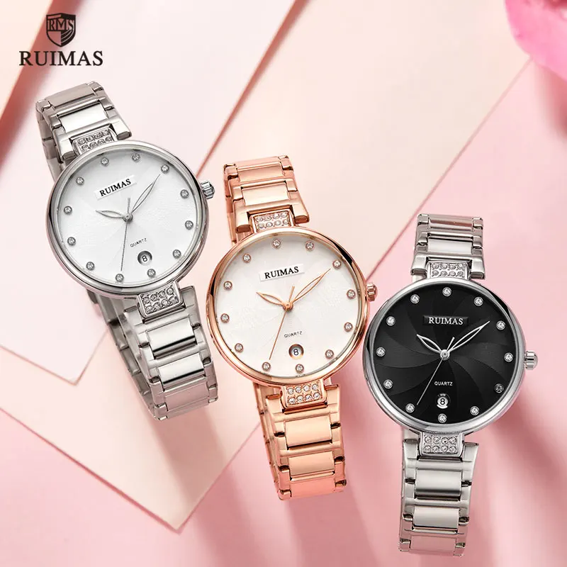 Ruimas роскошные женские часы браслет из нержавеющей стали наручные лучший бренд