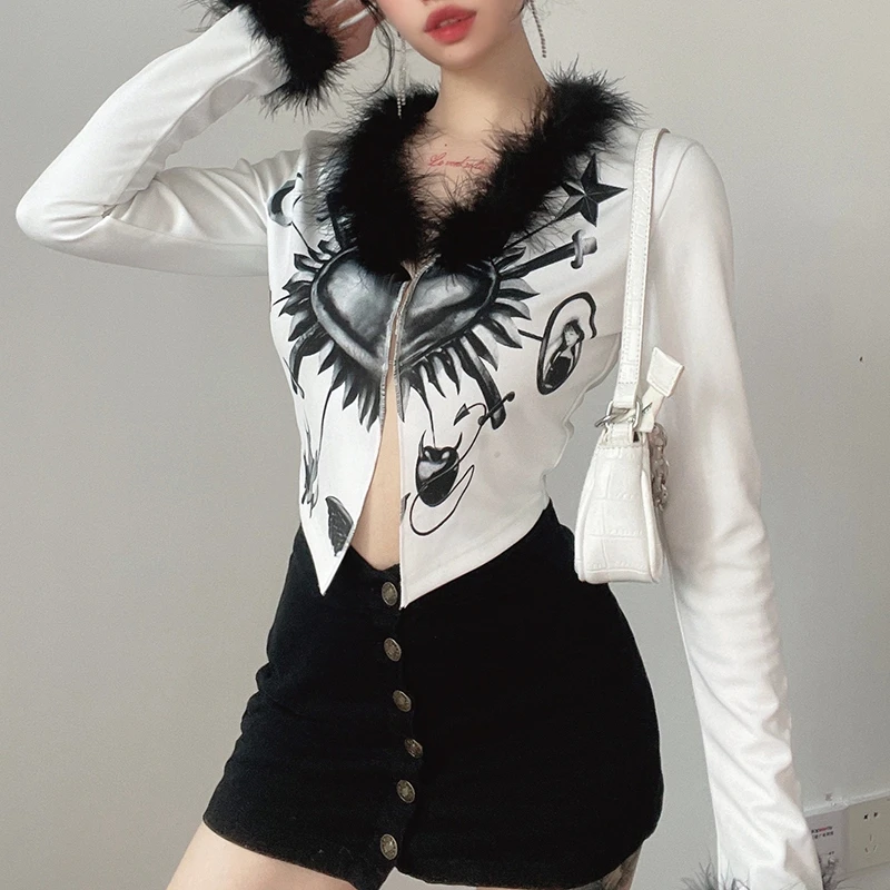 

Женский короткий топ с длинным рукавом, короткий кардиган с принтом пэчворк, повседневный уличный пикантный укороченный топ