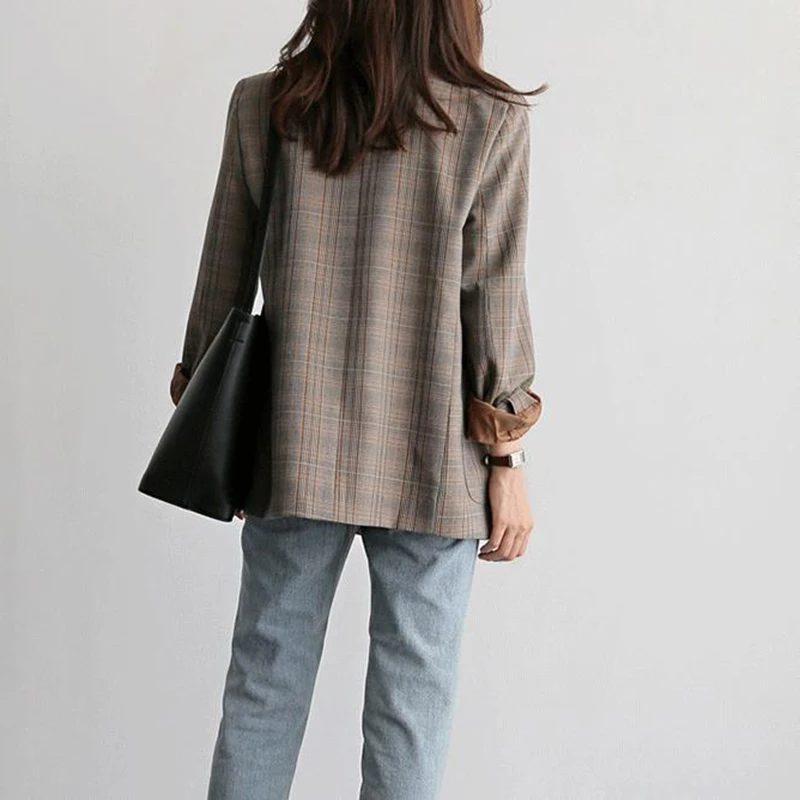 Зимний женский Блейзер Ретро стиль клетчатый костюм для женщин Модный