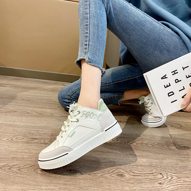 

YUKE Ladies Casual spring green shallow lace-up Leisure Sneakers women solid comfortable hamdmade fashion lovely sports shoes