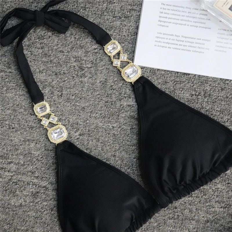 Бикини GNIM стразы с металлической цепочкой Женский бандажный однотонный