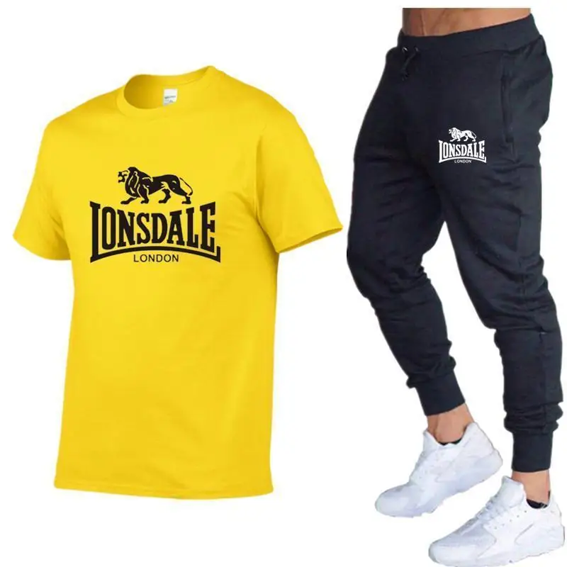 

2020 Hot-Selling Summer T-Shirt Pants Set Casual Lonsdale Brand Fitness Jogger Pants T Shirt Hip Hop Fashion Men's Tracksuits