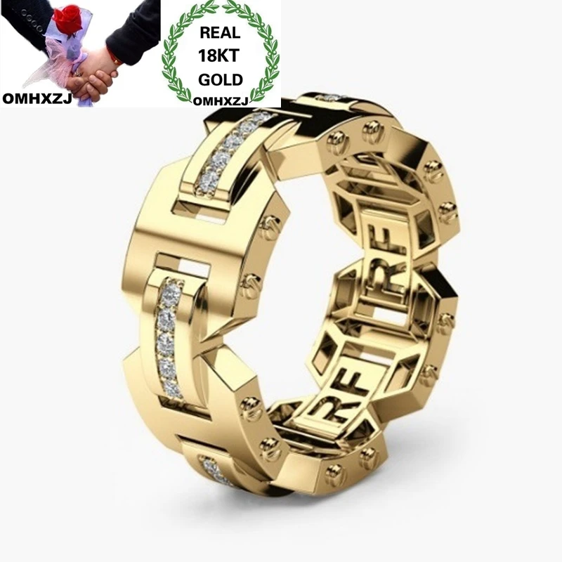 

OMHXZJ Wholesale European Fashion Woman Man Unisex Party Birthday Wedding Gift Chain Zircon 18KT Gold White Rose Gold Ring RR932