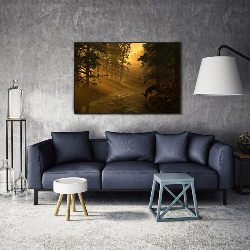 

Landscape oil painting pastoral wind and fog forest art painting canvas painting living room corridor bar home decoration mural