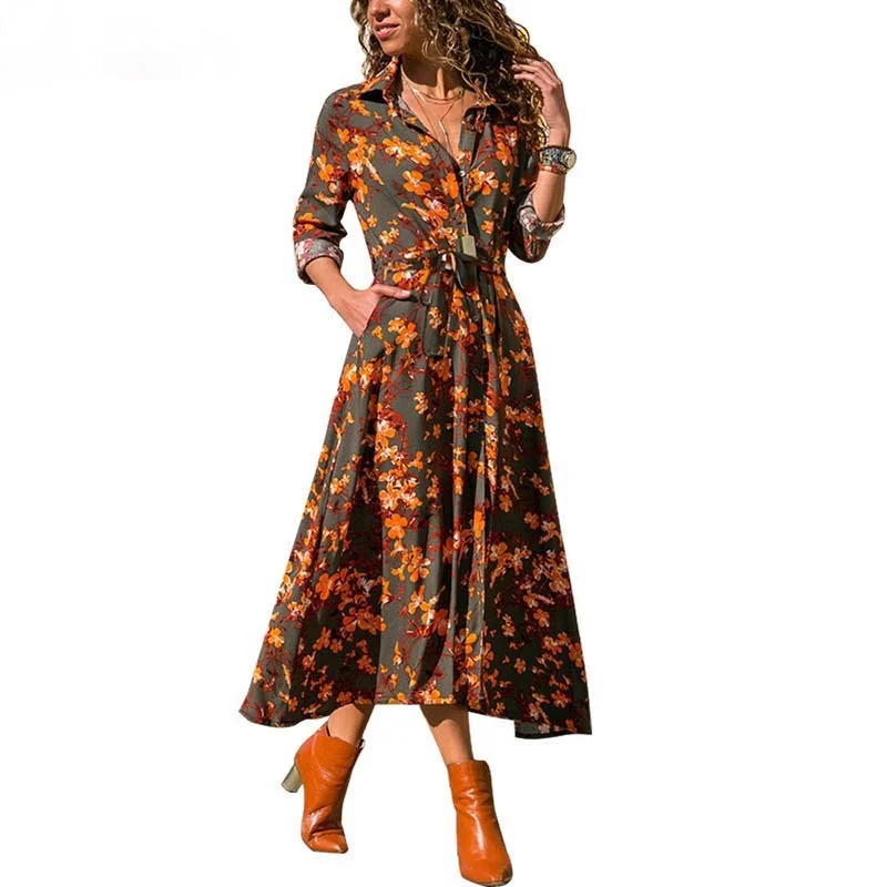 

Женское платье с богемным принтом, повседневное длинное платье