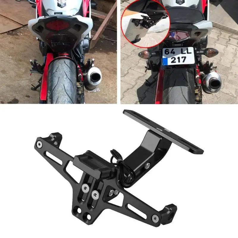 

CNC 6061Aluminum Motorcycle License Plate Frame Holder Bracket Motorbike Accessories Adjustable Telescopic Features