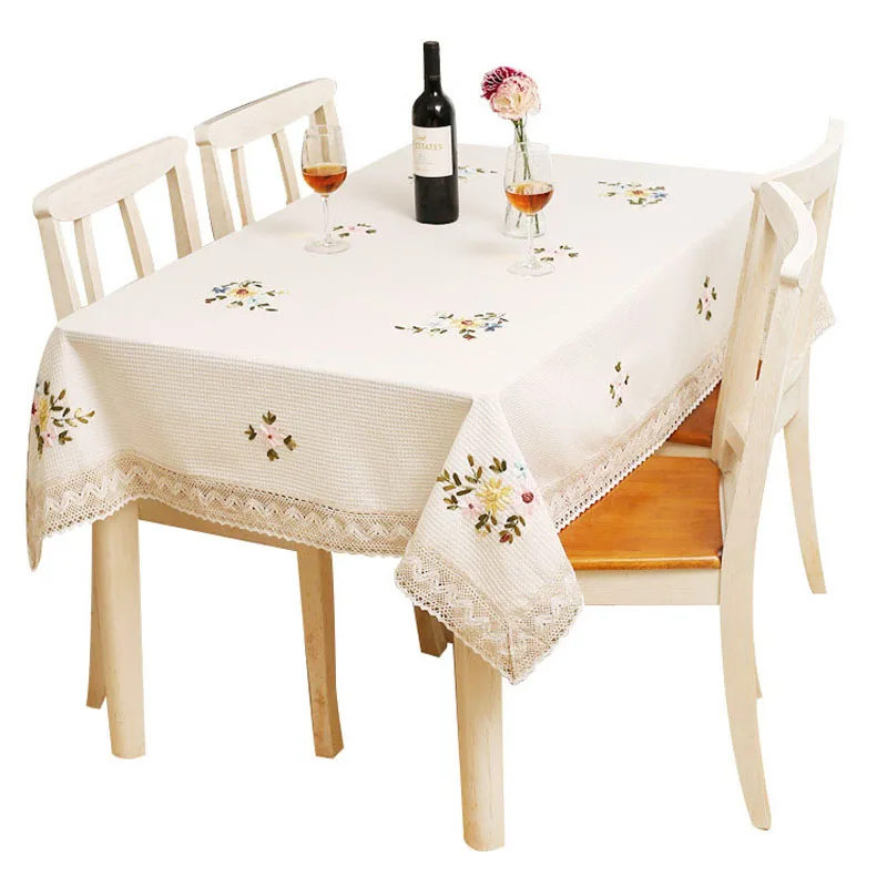 Белая Пылезащитная скатерть из хлопка и льна с вышивкой цветами | Дом сад