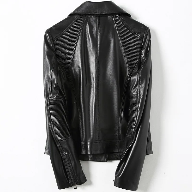 Harajuku мотоциклетная куртка из натуральной кожи Женская приталенная модная черная