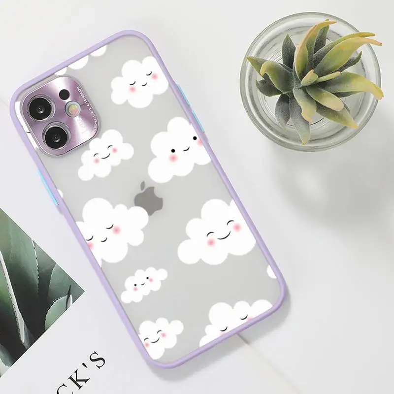 

Cartoon clouds Phone Case purple matte transparent For iPhone 7 8 x xs xr 11 12 pro plus max mini Clear Funda