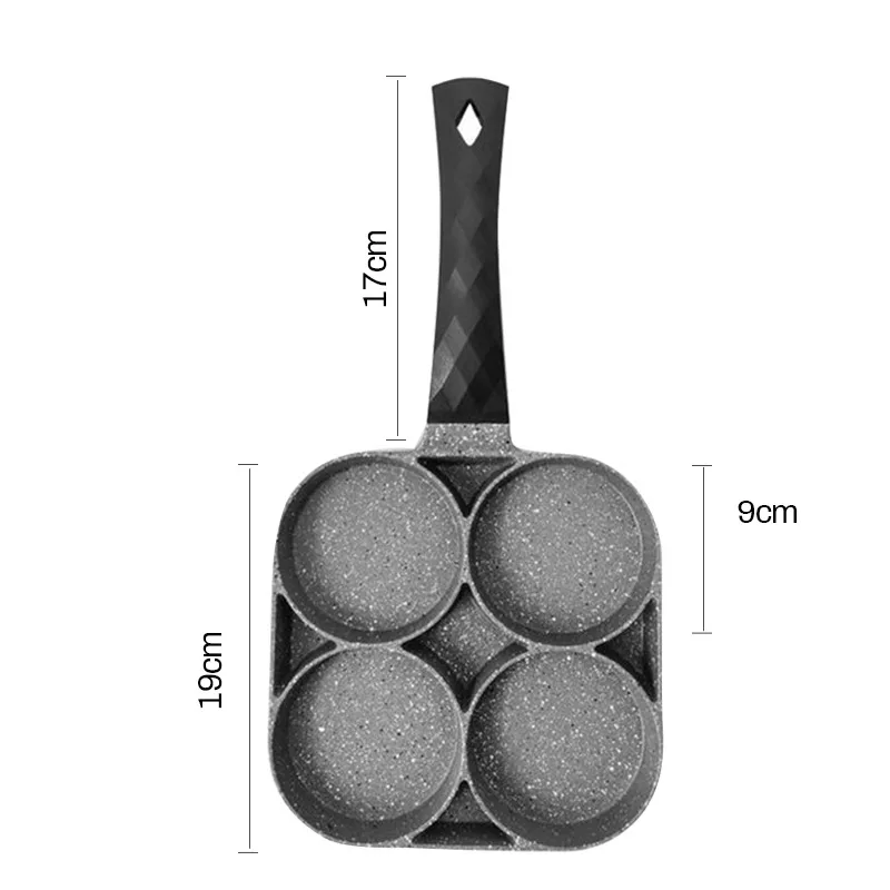 

Four-hole Frying Pot Thickened Omelet Pan Black Non-stick Egg Steak Ham Pancake Wooden Handle Kitchen Cooking Breakfast Maker