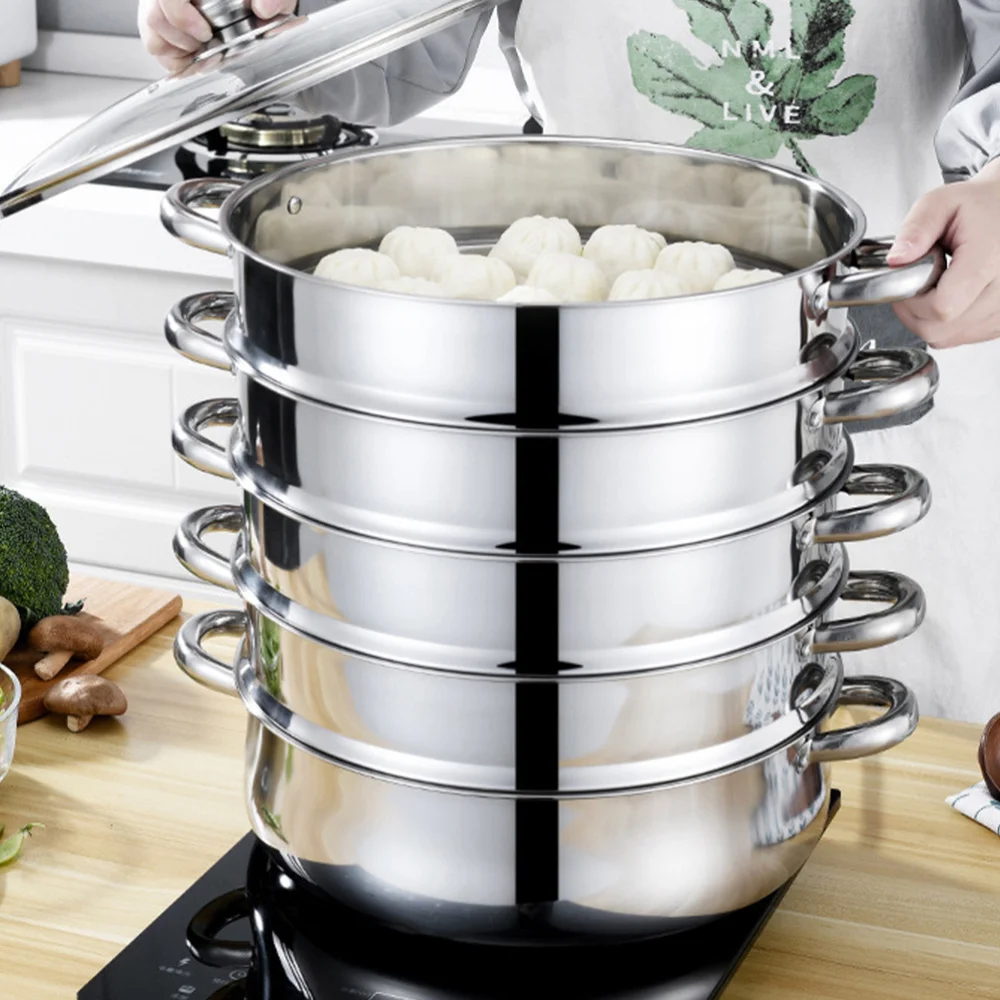 

Stainless Steel Steamer Multifunctional Stockpot Practical Soup Pot Silver (5 Layers 28cm)