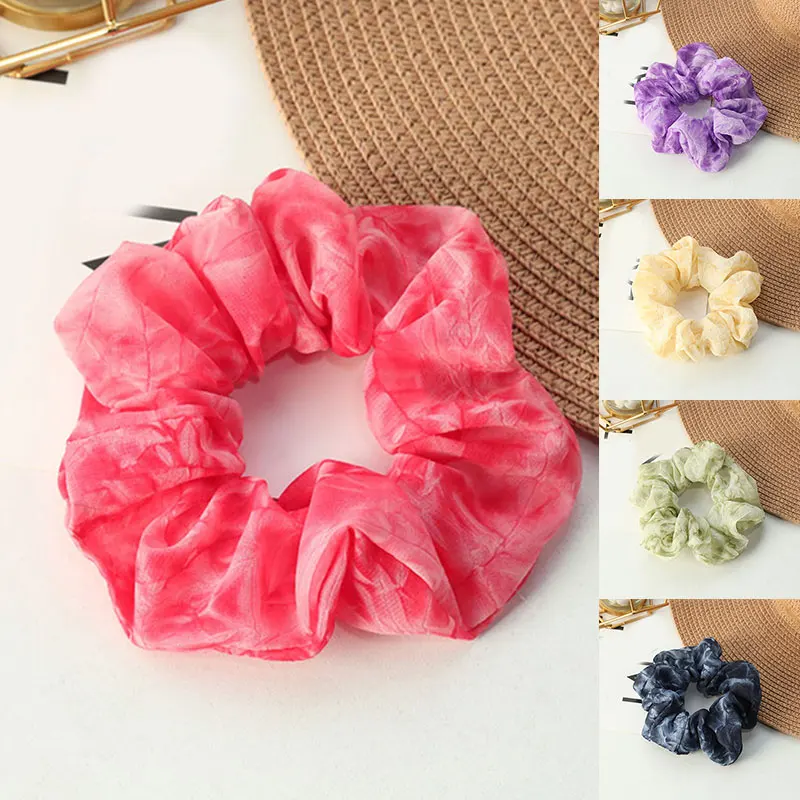 

Elastic Durable Rubber Bands Ponytail Holder Tie Dye Chiffon Hair Accessories Large Intestine Hair Ring Rainbow Scrunchies