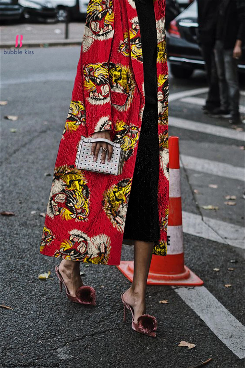 

Spring Autumn Jaket Fashion Coat Loose Jacket Lapel Avant-Garde Printed Pocket Color Matching Female Woman's Long Coat Sashes