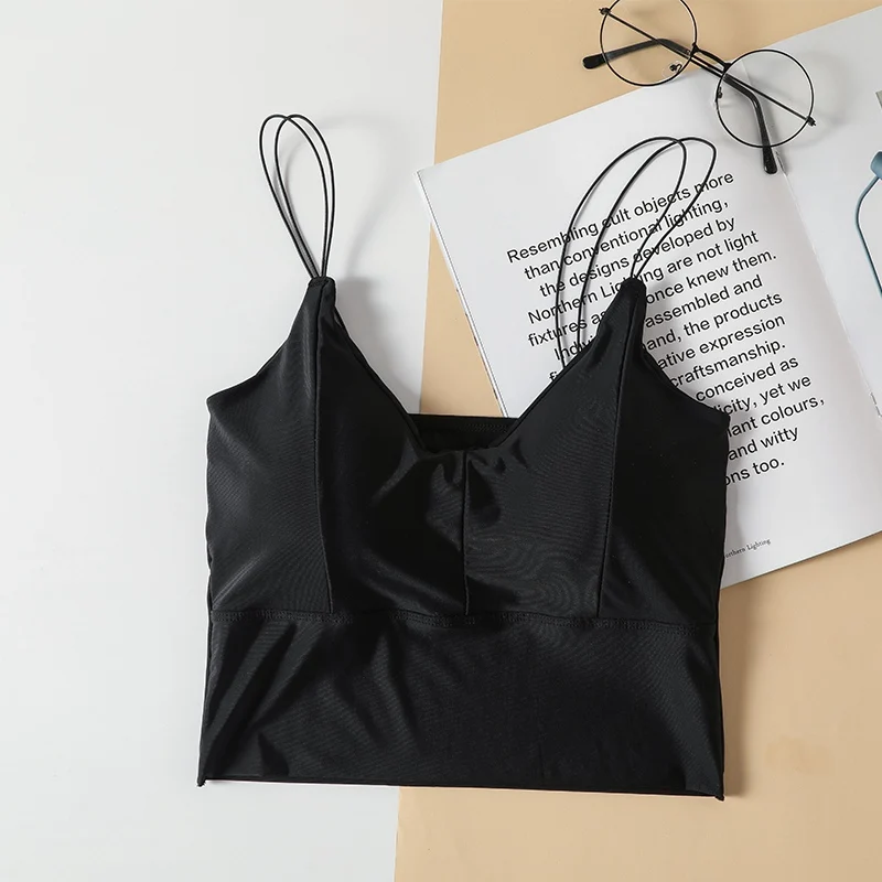 

Summer Women Everyday Tank Top Solid Color Thin Strap V Neck Vest Women Casual Bottom Tube Top