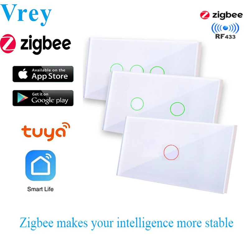 Сенсорный выключатель Vrey US Standard Zigbee Wi Fi Смарт переключатель с голосовым