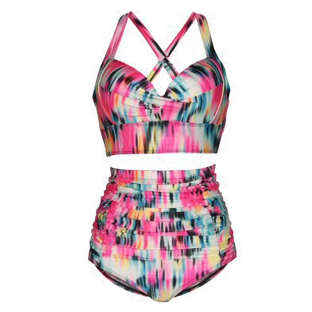 Быстрая доставка Для женщин 2 шт. размера плюс с высокой талией Холтер бикини