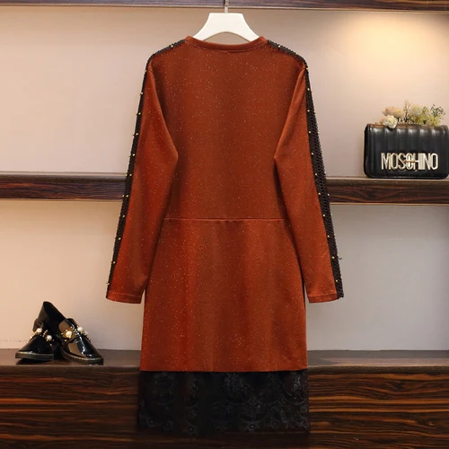 Женское платье с блестками Длинное свободное большого размера заклепками на