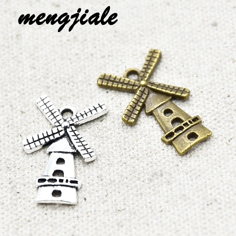 

15pcs Wholesale Two Color Dutch Windmills Charms Alloy Metal Pendants For DIY Handmade Jewelry Accessories Making 27*16mm