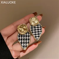xialuoke geometric irregular heart black white squares cloth pendant earrings for women vintage dangle earrings party jewelry