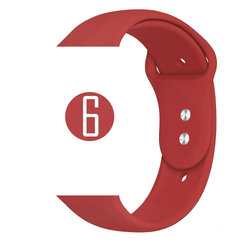 6 Red Цветной мягкий силиконовый спортивный ремешок для Apple Watch Series 5 4 3 2 1 38 мм 42 мм резиновый ремешок для часов iWatch 5 4 40 мм 44 мм - Цвет ремешка: 6 Red