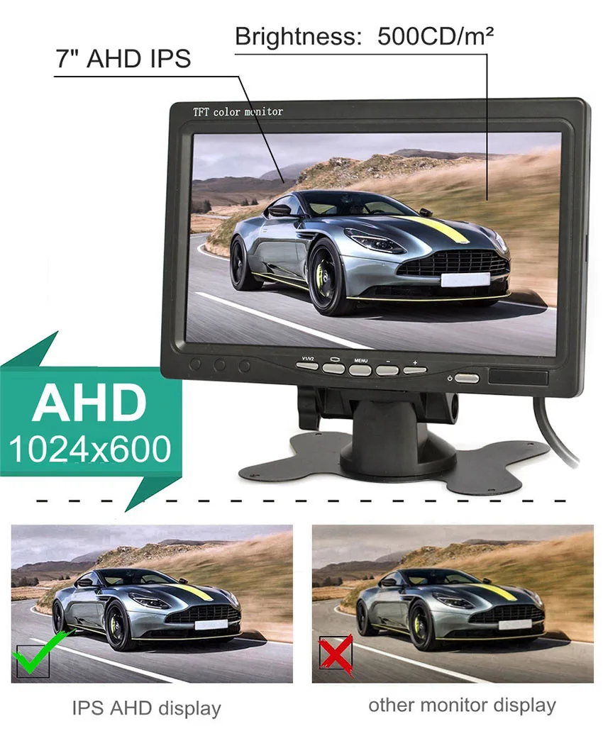 Автомобильный монитор заднего вида DIYSECUR 1024*600 7 дюймов IPS AHD поддержка 1080P