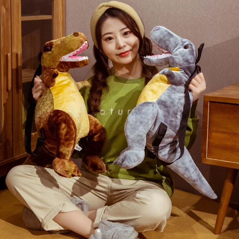 

New Simulation Lifelike Dinosaur Backpack Plush Toy Stuffed Animal Tyrannosaurus Bag Adults Kids Cute Gifts Boy Creative Bags
