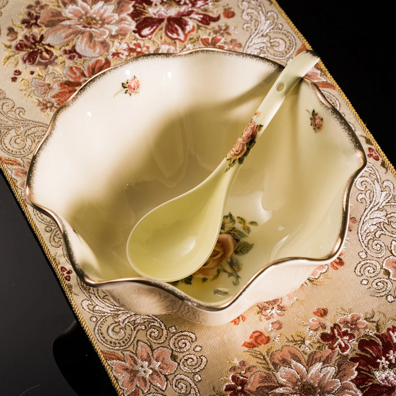 

Керамическая миска для супа, Салатница, креативная домашняя кухонная тарелка из Розового Фарфора, устойчивая к высоким температурам, миски ...