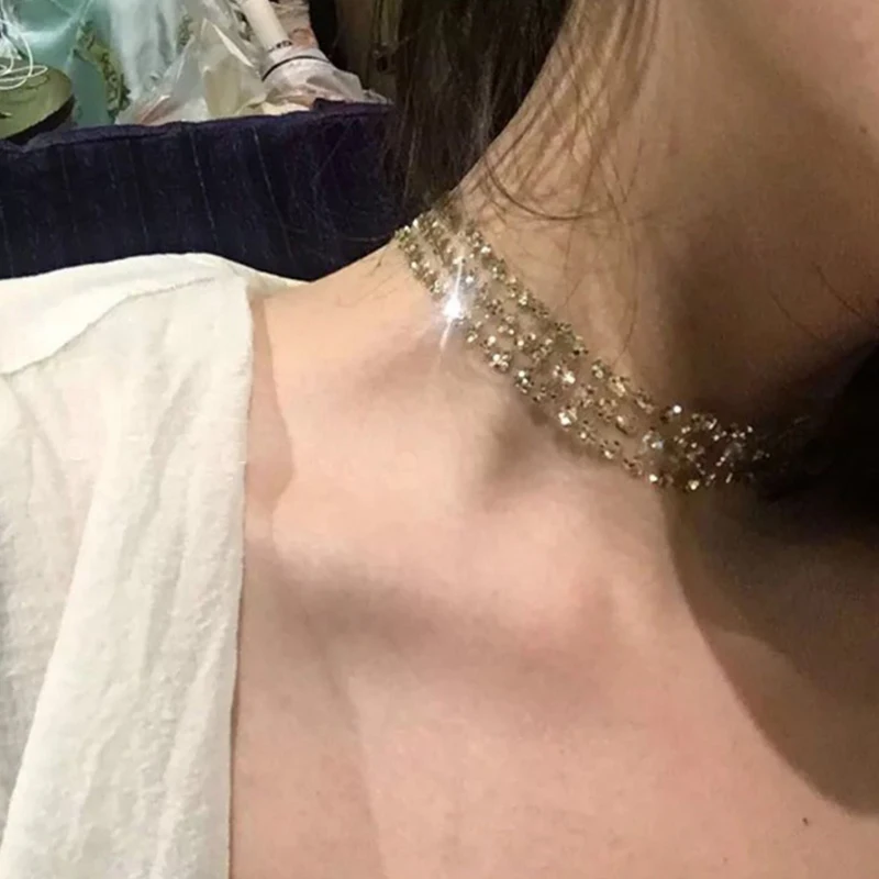 1 шт. Женская мода ожерелье Многослойные с золотыми блестками Воротник из тонкой