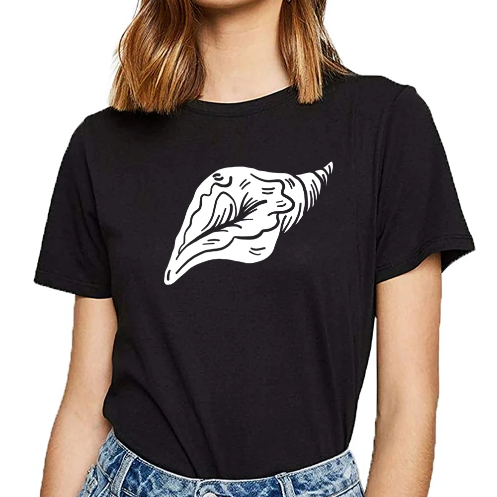 Женские футболки с ракушками и оболочки серовато-гребешок шляпа летняя Harajuku