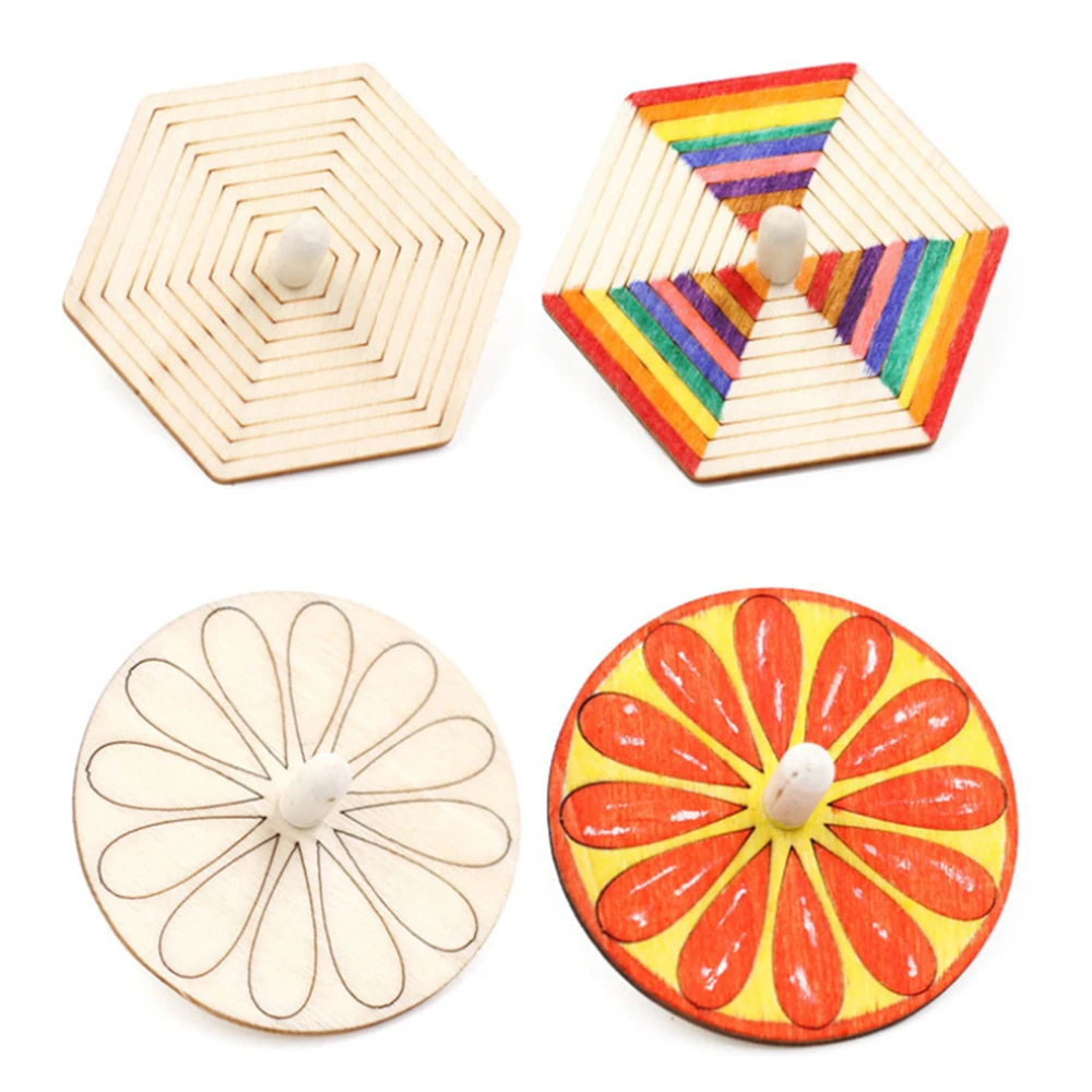 24/20pcs Children's Diy Painting Coloring Gyro Toys Wooden Spinning Tops DIY Wood Spin For Party Favors Education Games |