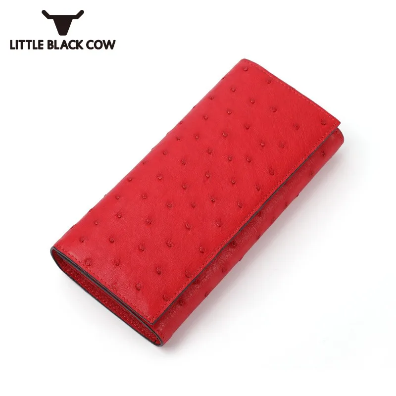 Женский Роскошный кошелек из натуральной кожи страуса с откидной крышкой