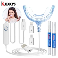 portable smart timing cold blue light led teeth whitener device dental whitening has 2 bleaching gel2 ports for android ios