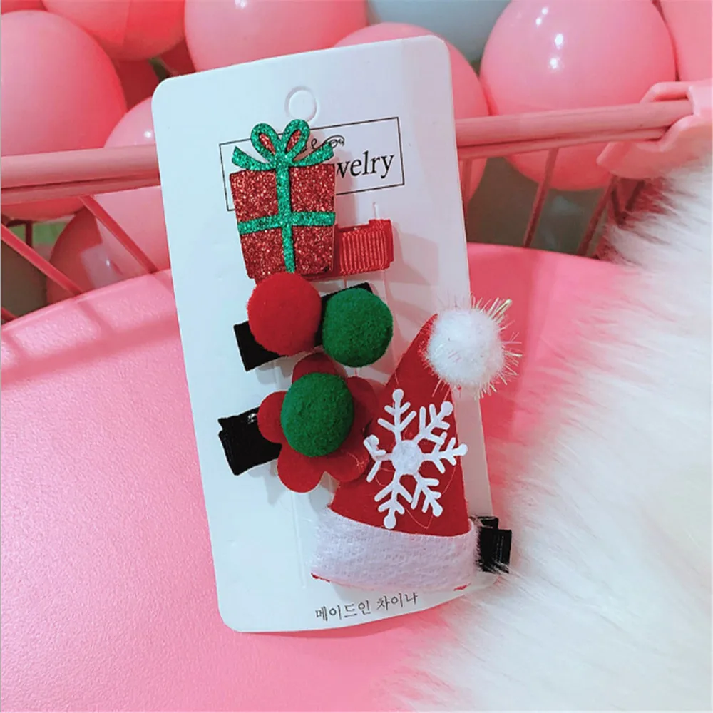 2/4PCS/ Christmas Hair Clip Cute Hair Clip Set Xmas Tree Hat Candy Santa Claus Headwear Hair Accessory Butterfly Hair Clip