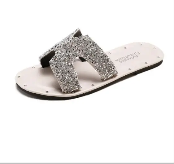

Designer new rhinestone shoes women slippers flat with shiny decorative slippers slippers casual fashion women's slippers