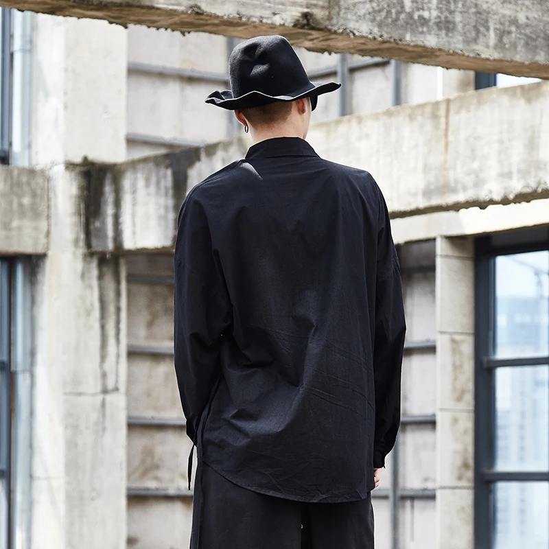 Men's Long-Sleeve Shirt Spring And Autumn New Personality Front Irregular Hem Niche Design Hip Hop Alternative Large Size Shirt