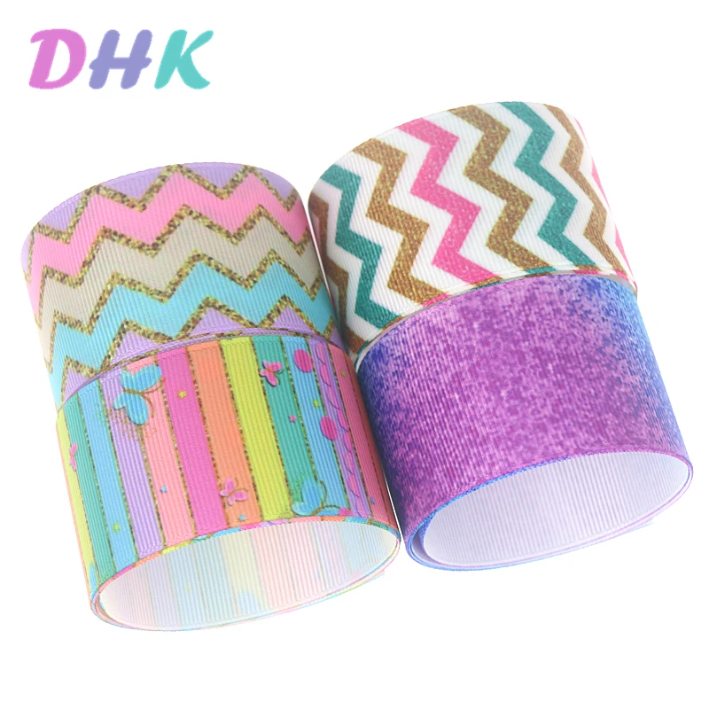 DHK 1 5 '✐ ярдов шеврон цветов Печатный Grosgrain ленточный аксессуар Hairbow головные