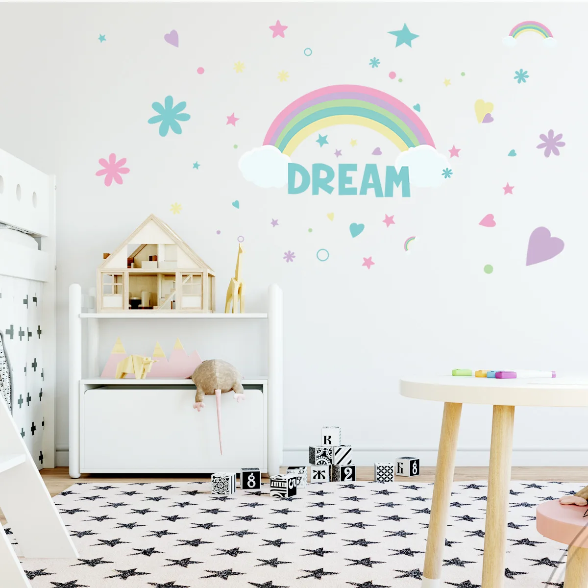 

Tofok Rainbow Stars English Love Self-adhesive Wall Sticker Children's Room Living Room Bedroom Creative PVC Wall Papers