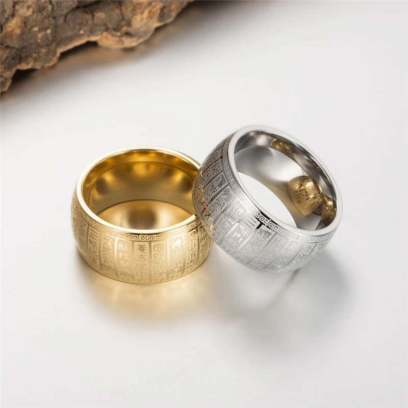 

2020 New Arrivals 11mm Chinese Letter Rings For Women Girls Gift Religion Jewelry Wholesale Gold Color Stainless Steel Anillos
