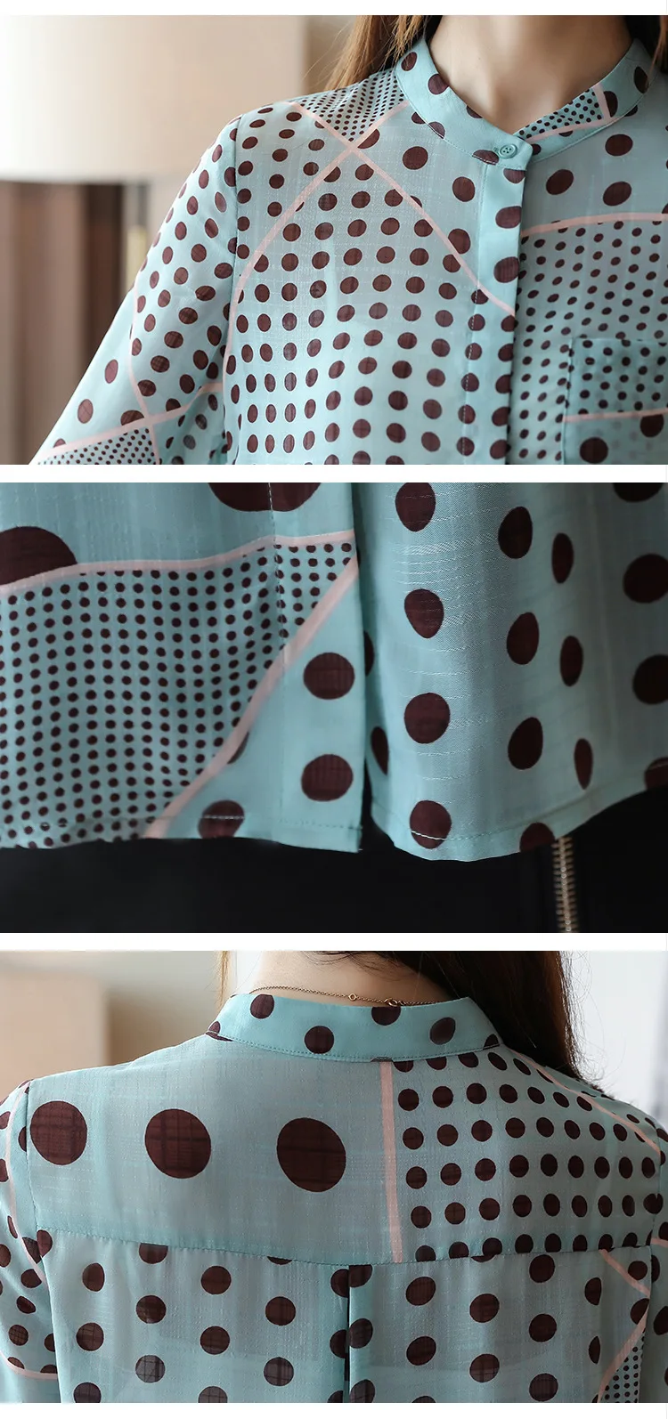 

autumn Winter fashion Shirts design sense female niche leader dot wave chiffon shirt retro Hong Kong taste long sleeve shirt